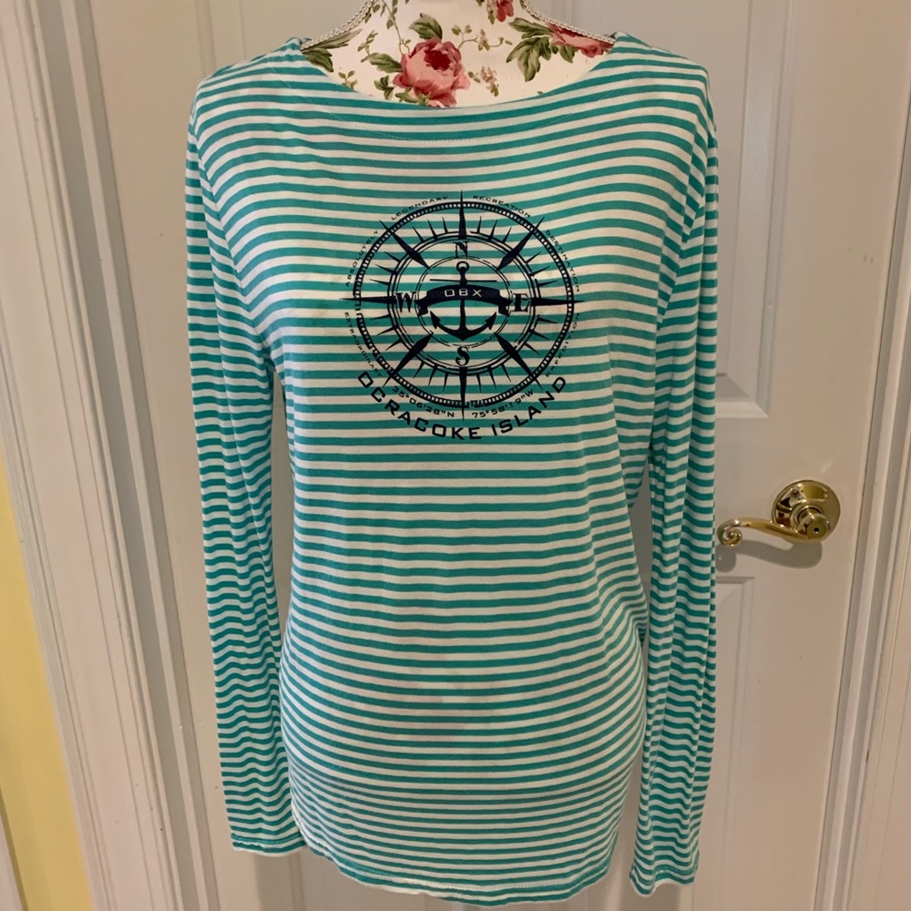 NWOT teal/white stripe LS Ocracoke t-shirt L